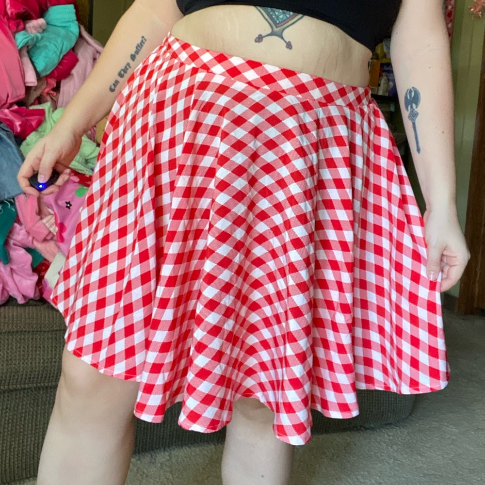 Red white gingham mini skirt